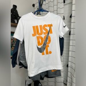 Used- Grey/white and orange: Nike short and short sleeve set.